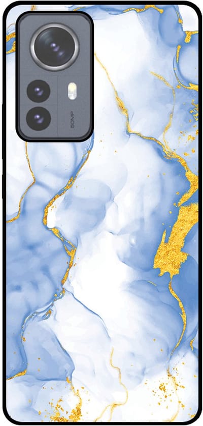Smartphonica Telefoonhoesje Geschikt voor Xiaomi 12 Pro met Lichtblauw Goud Marmer Opdruk - TPU Backcover Case Lightblue Gold Marble Design geschikt voor Xiaomi 12 Pro