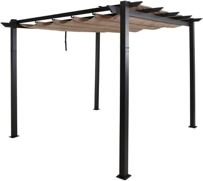 Aluminium pergola MCW-N93, tuinpaviljoen, stevig frame van 8 cm, schuifdak, UV50+, 3x3 m ~ crèmebeige