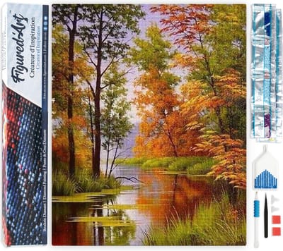 Figured'Art Diamond Painting set Volwassenen 40x50 cm Meer in de herfst - 5D DIY Art full drill vierkante diamant - Opgerold canvas