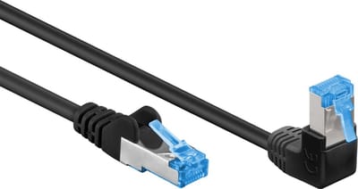 S/FTP CAT6a 10 Gigabit netwerkkabel haaks naar boven / recht / zwart - LSZH - 0,25 meter