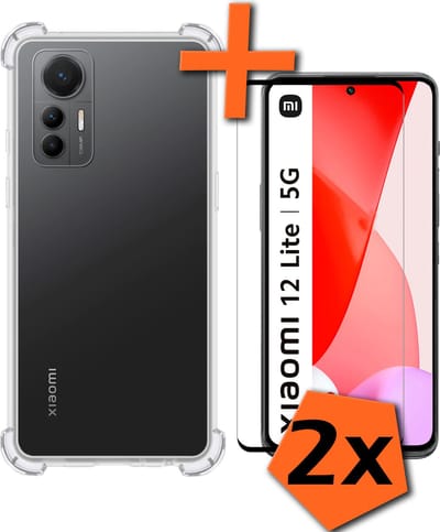 Hoes - Met Screenprotector - 2 Stuks - Geschikt voor Xiaomi 12 Lite - Sterk & Shockproof - Siliconen Case - Back Cover - Telefoon Hoes - Shock Proof - Transparant