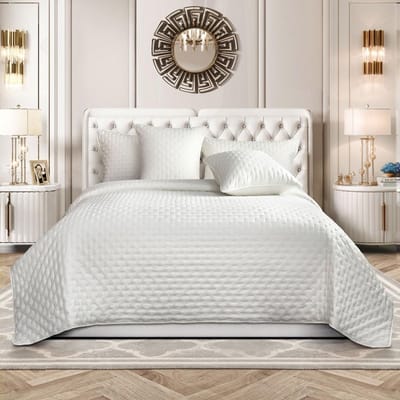 Dailygoody - Elegant Gewatteerde Bedsprei - Veelzijdige Woondeken - Zachte Microvezel - Wit - Omkeerbare Beddengoedset - Slaapkamerdecoratie - 3-delig