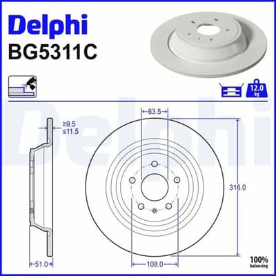 Remschijf DELPHI BG5311C, 2 stuk