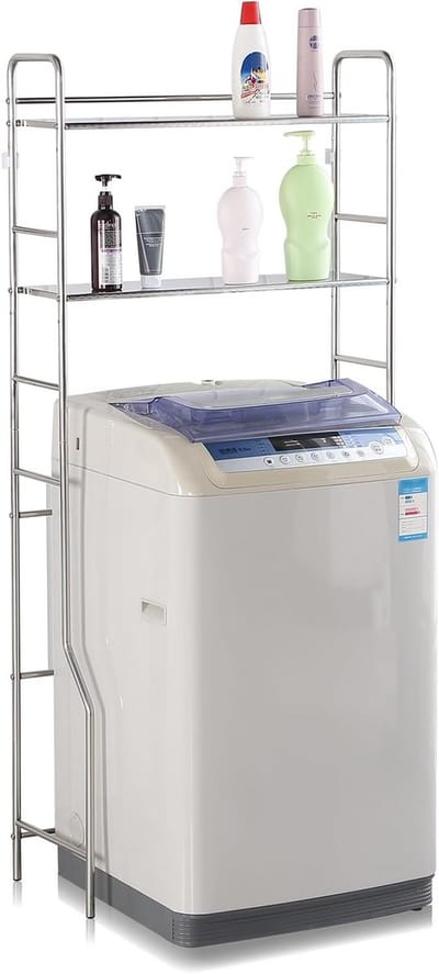 3-laags RVS Wasmachine/Droger Opbergrek met Haken en Roede - Ruimtebesparend voor Wasruimte