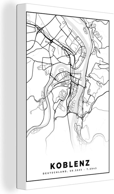 Canvas Schilderij Koblenz - Plattegrond - Kaart - Stadskaart - 20x30 cm - Wanddecoratie