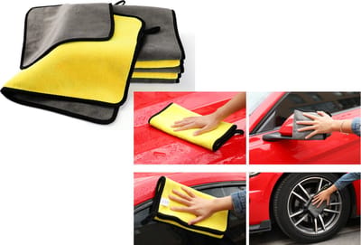 Microvezel Auto droogdoek | 30cm x 60cm | Poetsdoek | auto poetsdoek | schoonmaak accesoires | Auto Handdoek | Droogdoek | Geel / Grijs | Watermagneet.