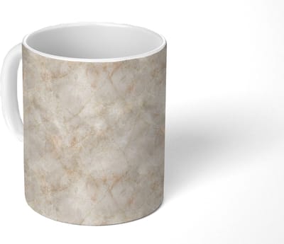 Mok - Koffiemok - Lichtbeige - Goudbruine Nerven - Marmer print - Mokken - 350 ML - Beker - Koffiemokken - Theemok