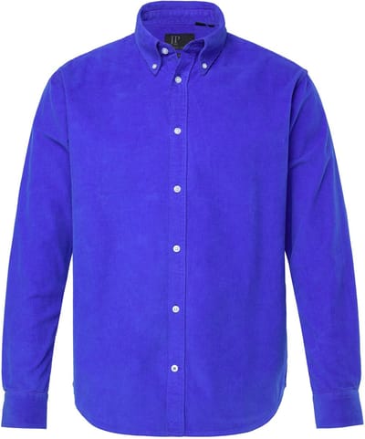 JP 1880 - Heren - Corduroy shirt lange mouwen buttondown-kraag Modern-Fit - Kobaltblauw - Maat 3XL