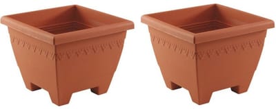 Set van 4x stuks terracotta vierkante plantenpotten/bloempotten Lima 30 cm kunststof - Bloempotten/plantenpotten voor binnen/buiten