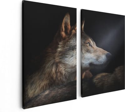 Artaza Canvas Schilderij Tweeluik Wolvenkop Met Een Zonnestraal - Wolf - 80x60 - Foto Op Canvas - Canvas Print