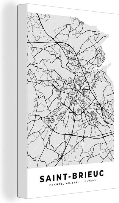 Canvas Schilderij Plattegrond - Kaart - Stadskaart - Frankrijk - Saint-Brieuc - 20x30 cm - Wanddecoratie