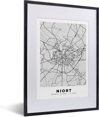 Fotolijst incl. Poster - Frankrijk - Niort - Stadskaart - Plattegrond - Kaart - 30x40 cm - Posterlijst