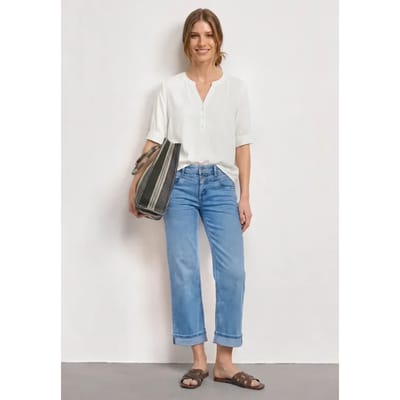 Blouse met korte mouwen, split in de hals en elastische zoom