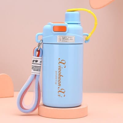 Tasse à café à double paroi en acier inoxydable à la mode, tasse thermos portable d'extérieur avec paille et corde, tasse pratique à vide 480ml
