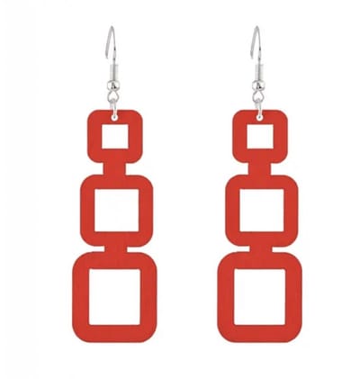Zilveren oorhangers- Hout-Olivia- Rood- 8 cm- Charme Bijoux