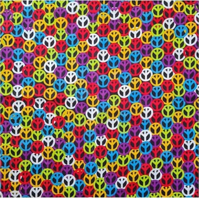 Haarsoires Haarband Bandana Zakdoek 55cm – Peace Print – Multicolor Zwart - Multifunctioneel Accessoire voor Haar, Festivals en Mode - One Size & Unisex