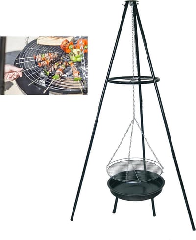 Vuurkorf met Grill - Buitenhaard Barbecue - Buiten Koken - In Hoogte Verstelbaar Rooster - Diameter 53 cm - Zwart