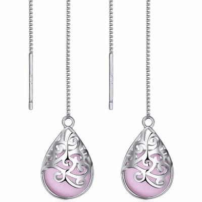 Lange oorbellen- Juliette -roze- zilver- doorsteek-Charme Bijoux