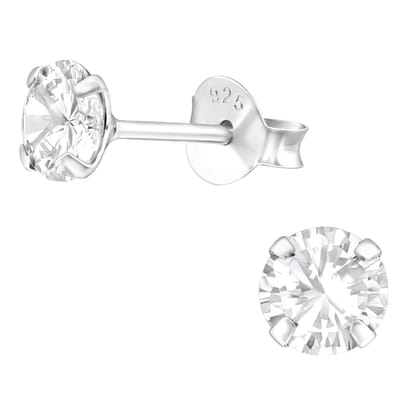 Aramat Jewels | Oorbellen | 925 Zilveren Kristal Oorbellen - Sprankelende Zirkonia Studs | 5mm / Transparant | | | Zilver | Kinderen, Volwassenen | Verkleurd niet