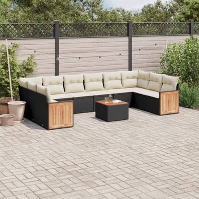 vidaXL - 11-delige - Loungeset - met - kussens - poly - rattan - zwart