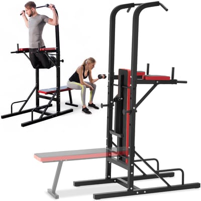 tectake® Multifunctioneel Krachtstation Reeves - 180 x 95 x 210 cm - Pull Up Bar - Halterbank - Homegym - Power Tower - Full Body Workout
