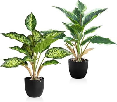 SnelShoppen - Set van 2 Kunstplanten, Binnenplanten, Decoratieve Plastieken Planten met Pot, 40 cm Hoog, Realistische Groene Bladeren voor Woonkamer,