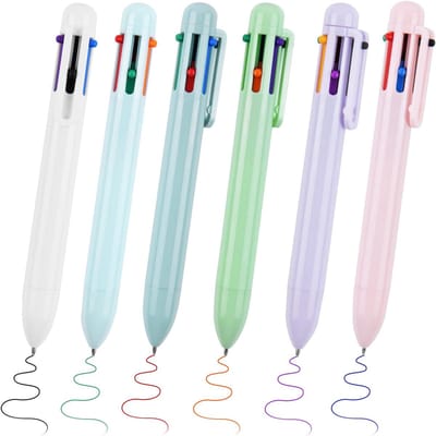 6-pack gekleurde balpennen - 6-in-1 intrekbare pennen voor school en kantoor