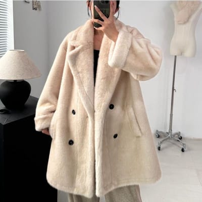 Kraag Milieuvriendelijke Imitatie Nertsbont Jas Wijde Versie Slanke Jas Winter Warm Plus Size Dameskleding one size white
