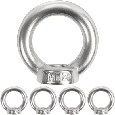 Leryati Schroefdraad oogschroeven, 5 stuks ringmoer m12 schroefogen 304 roestvrij staal ringogen oogmoeren hardware, cilindermoer voor het bevestigen van hangende ornamenten, bloempotten, schommelstandaard enz.
