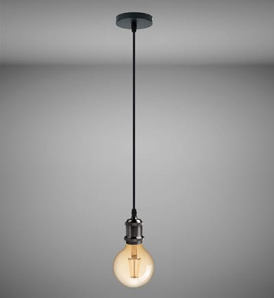 Trango 9000BL LED Retro Hanglamp in Zwart incl. 1x E27 4 Watt LED Amber *VINTAGE* Gloeilamp 95mm Ø G95 2500K Warm Wit Goudkleurige, Industriële Hanglamp incl. 110cm Textiel Kabel & Schroefring