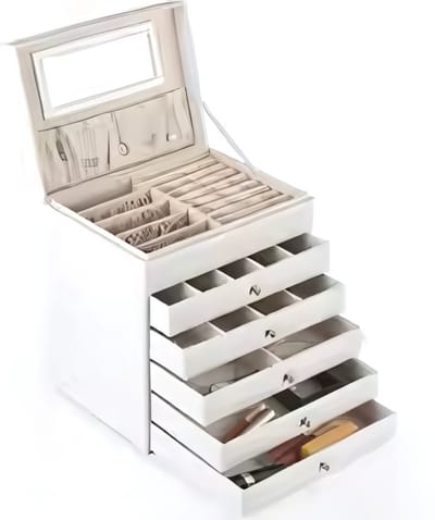 Sieradendoos - Juwelendoos - Sieradenhouder - Organizer - Juwelenkistje - Dames bijouteriedoos - Sieradenopslag met Lades voor Kettingen, Horloges, Ringen, Oorbellen en Armbanden - Wit