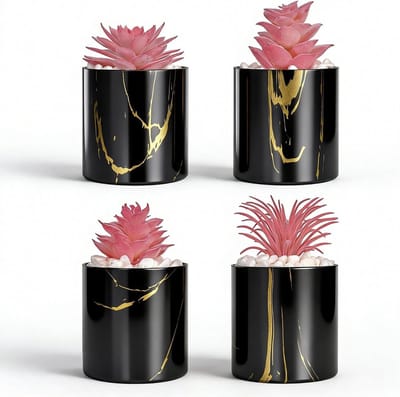 Set van 4 kleine kunstvetplanten voor decoratie in woonkamer, kantoor en badkamer, ideaal voor bruiloften en feestjes