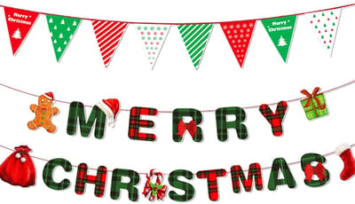 Cosensi- Kerstbanner duurzaam - Kerstslinger - Driehoekige Vlaggen - Decoratie voor Muren - Papier - 3 Meter Touw - Kerstdecoratie