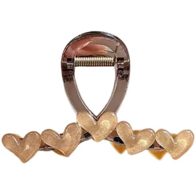 Haarclip voor dames met hartvormige decoratie, antislip tanden, gemaakt van kunststof, grote maat, haaienhaarclip. geel