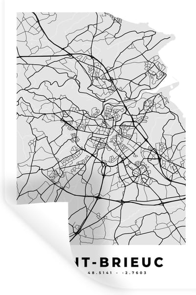 Muurstickers - Sticker Folie - Plattegrond - Kaart - Stadskaart - Frankrijk - Saint-Brieuc - 20x30 cm - Plakfolie - Muurstickers Kinderkamer - Zelfklevend Behang - Zelfklevend behangpapier - Stickerfolie
