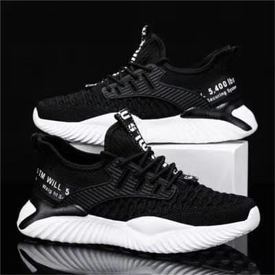 Lente Nieuwe Herenschoenen Mode Vliegend Weven Heren Casual Schoenen Koreaanse Versie Trendy Ademend Hardlopen Sportschoenen Heren 45 black