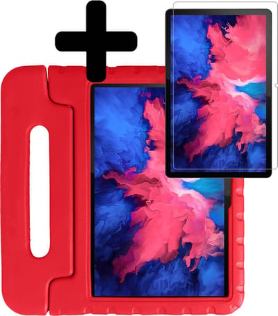 Hoes - Geschikt voor Lenovo Tab P11 Plus - Met Screenprotector - Kinderhoes Shockproof Bumper - Kidsproof Case - Tablet Hoesje - Kinder Hoesje Cover - Rood
