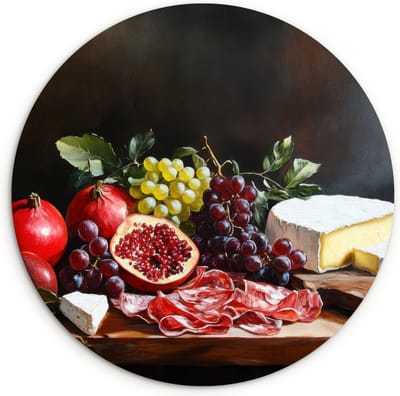 WallCircle® Wandcirkel 120x120 cm - Muurcirkel Borrelplank - Stilleven - Vintage - Muurdecoratie woonkamer - Wanddecoratie slaapkamer - Kamer decoratie accessoires - Ronde schilderijen XXL