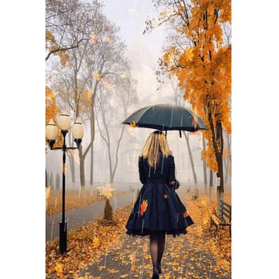 Peinture Diamant 5D DIY fille sous la pluie Broderie Point de Croix Mosaïque Strass Décoration d'Intérieur 20X30CM orange