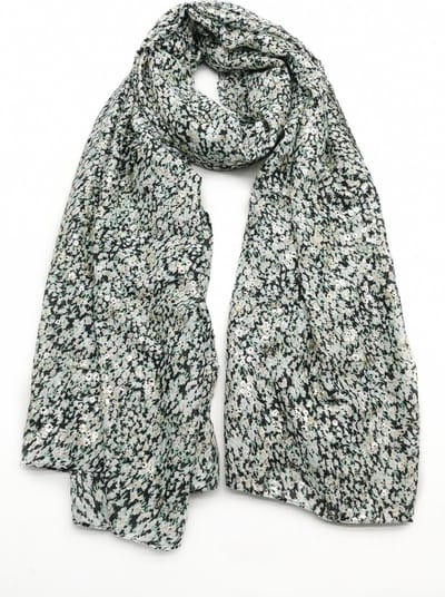 Lange dames sjaal Milena gebloemd motief zwart wit groen goud