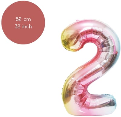 Fienosa Cijfer Ballonnen nummer 2 - Regenboog - 82 cm - 12 - 20 - 22 - 32 - 42 - 52 - 62 - 72 - 82 - 92 - Leeftijd verjaardag - Verjaardagsballon - Verjaardag