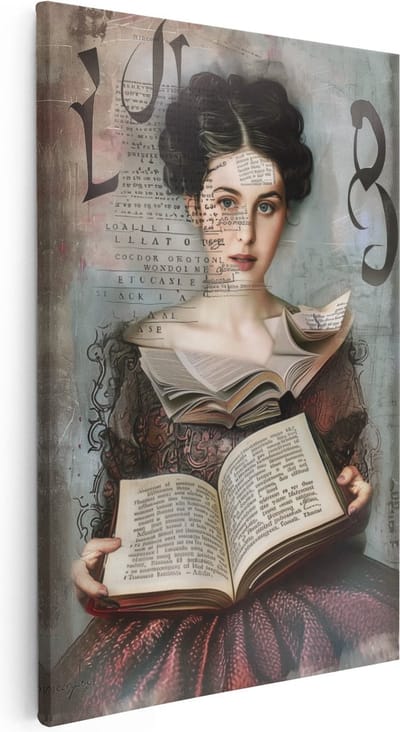 Artaza Canvas Schilderij Portret Vrouw - 20x30 cm - Klein - Muurdecoratie Vintage - Wanddecoratie Schilderij Met Tekst - Schilderijen Op Canvas