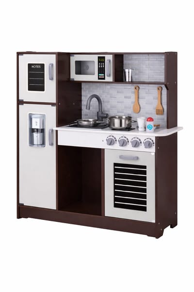 Extra Grote Houten Speelkeuken voor Kinderen (96,5 × 30 × 89,5 cm) – Met Koelkast met IJsblokjesdispenser, Oven, Magnetron & Wasbak – Inclusief Accessoires