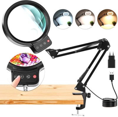 Unyqoos® Verstelbare LED-vergrootlamp met klem en 3 kleurmodi voor precisiewerk