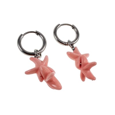 Dames Oorringen met Roze Natuursteen Hanger RVS Gepolijst, Lengte 35mm - ∅14mm x 2mm - Handgemaakt esde2