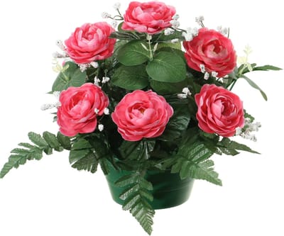 Louis Maes Kunstbloemen plantje in pot - roze - 25 cm - Bloemstuk ornament - rozen met bladgroen