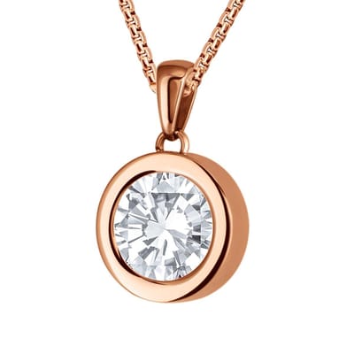 Quiges 12mm Mini Munt Hanger Rosé Goudkleurig RVS Glans met Zirkonia Transparant Munt en Ketting Ankerketting 42-46cm - SLSHS402