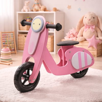 Houten Loopfiets - Balance Bike met Verstelbaar Zadel - Mini Loopfietsje van Hout - Loopscooter voor Jongens en Meisjes van 1 & 2 Jaar - Roze