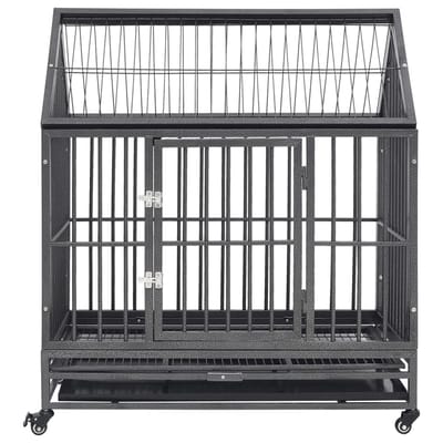 vidaXL - Hondenbench - met - wielen - en - dak - 92x62x106 - cm - staal