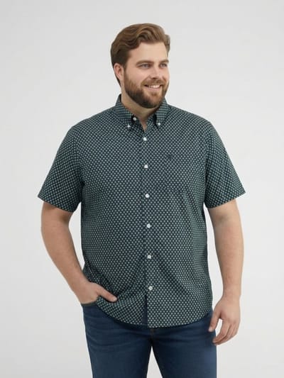 LERROS Overhemd met korte mouwen en geometrische print, grote maten , Maat: 3XL , Kleur: CLASSIC NAVY , 100% katoen